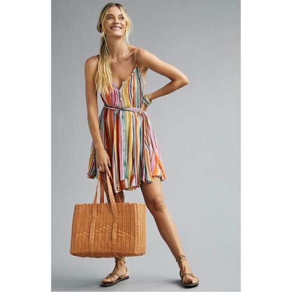 NEW Anthropologie Velvet Graham & Spencer Tiana Multi Striped Mini Dress Large - Picture 2 of 4